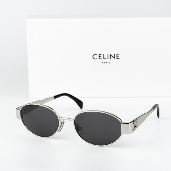 Celine TRIOMPHE Women Sunglasses Palladium Smoke Square Metal CL40235U 16A NEW - Picture 1 of 15